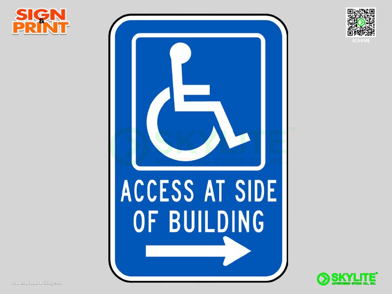 Access at Side of Building (Right Arrow) Safety Sign