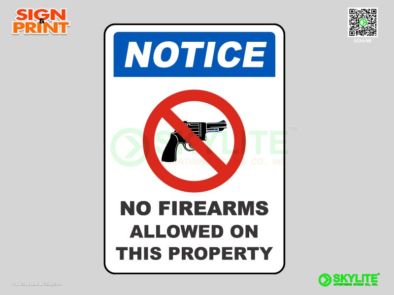 No Firearms Allowed on Property Safety Sign