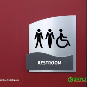Bathroom Sign - Engraved Metal with Wooden Design