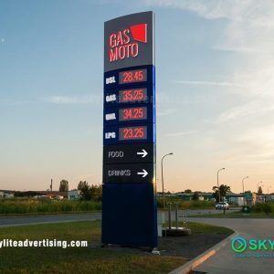 Gasoline Station Pylon Sign with Price Board