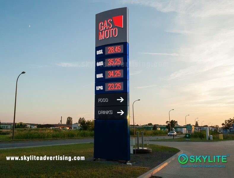 Gasoline Station Pylon Sign with Price Board