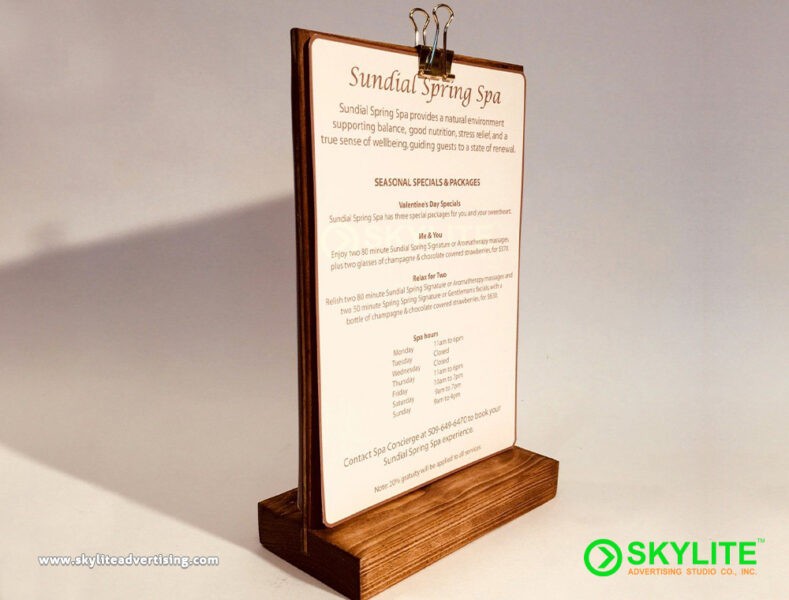 Wooden Table Top Menu Stand Sign